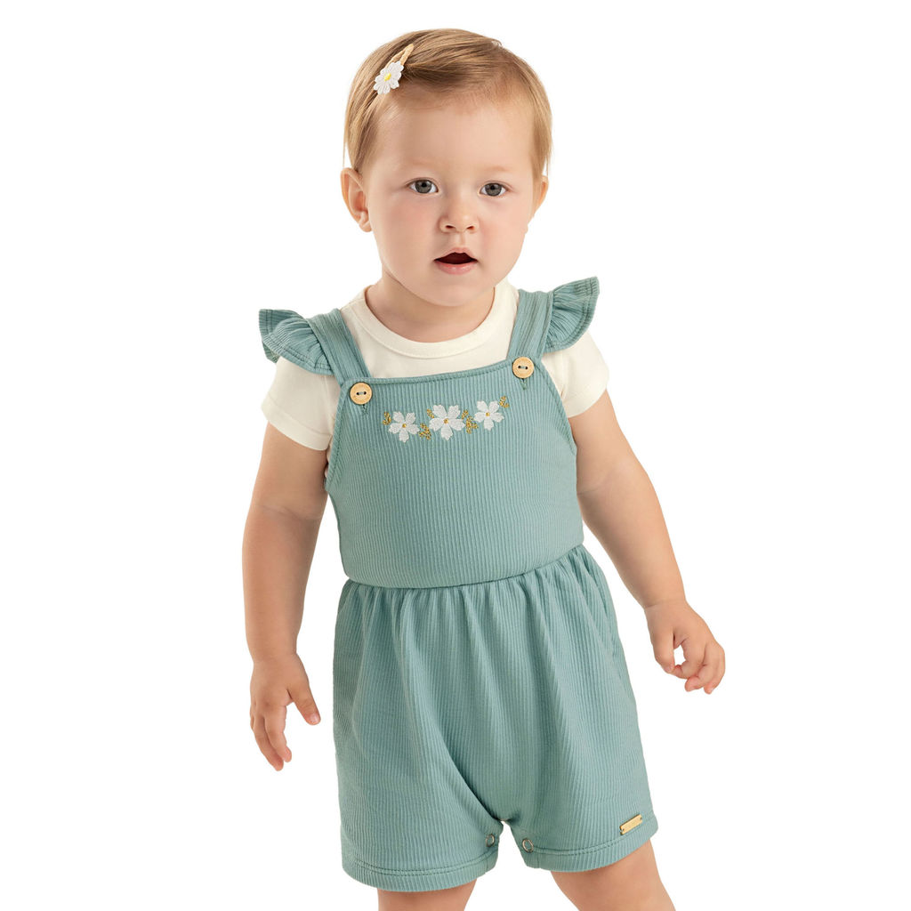 Conjunto Bebê Menina Jardineira Floral Colorittá Verde