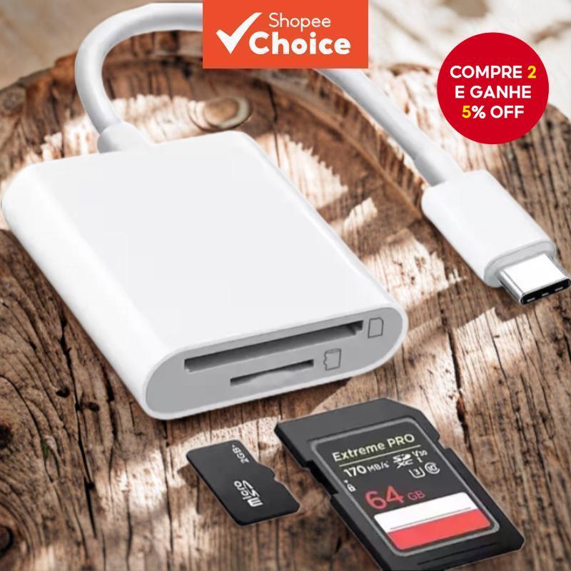 Adaptador OTG USB-C para SD/TF Cartões Duplos Compatível com Samsung Laptops, Tablets e Telefones