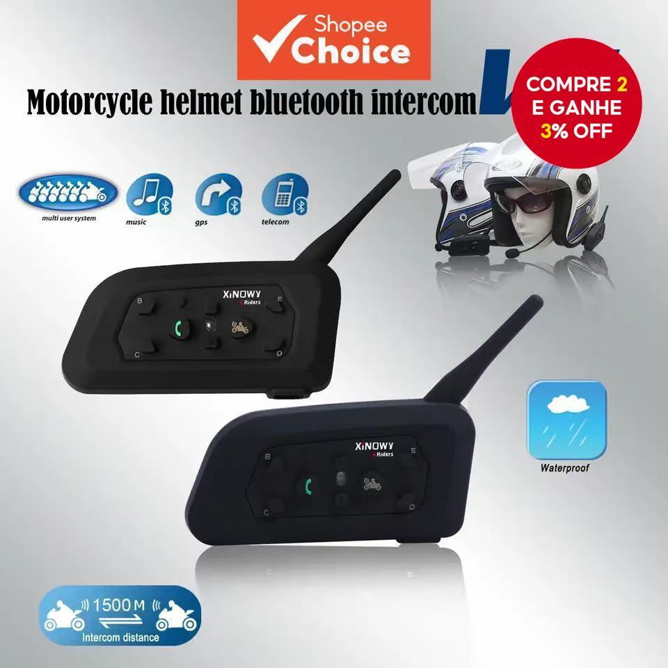 Fone de Ouvido Bluetooth V6 Plus com Redução de Ruído 1500M para Comunicação em Capacetes de Motocicleta