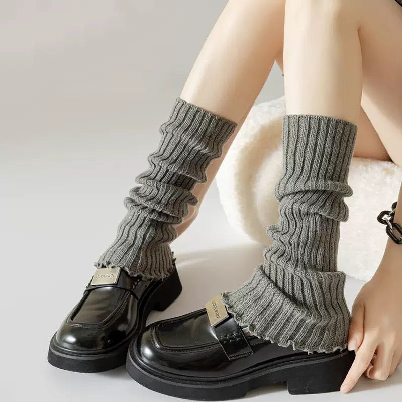 Polaina Meia Inverno Elástica Cano Alto Malha Renda Babado Leg Warmer