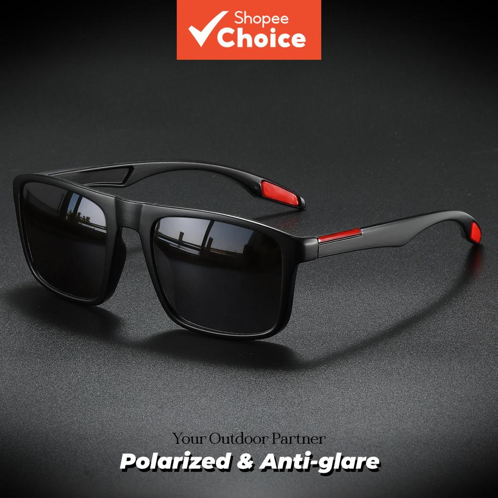 Óculos De Sol Polarizados Retrô Uv400 , Armação Quadrada Para Homens E Mulheres , Templo De Silicone Vermelho , Antirref
