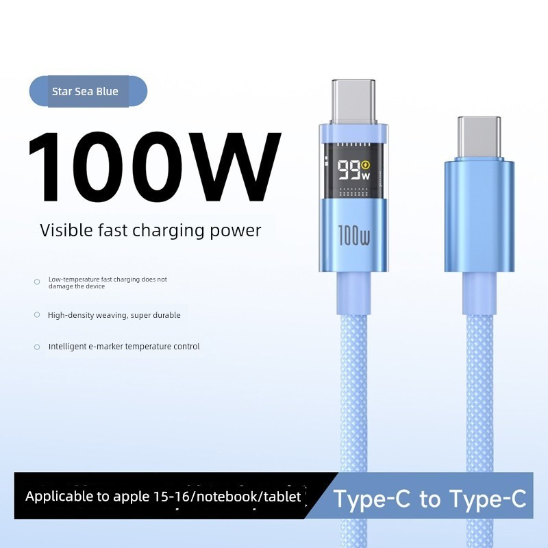 Carregador Turbo Tipo C Carregador Celular USB‑C Importado Kit Carregador + Cabo Tipo C Display Digital PD100W Dual-Head