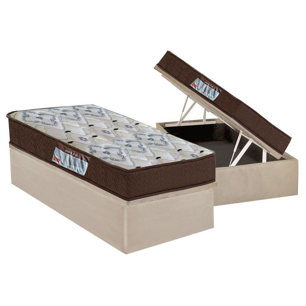 Cama Box Baú Solteiro: Colchão Anatômico Ortobom D45 / ISO 150 Mega Firme + Base CRC Suede Clean(88x188)