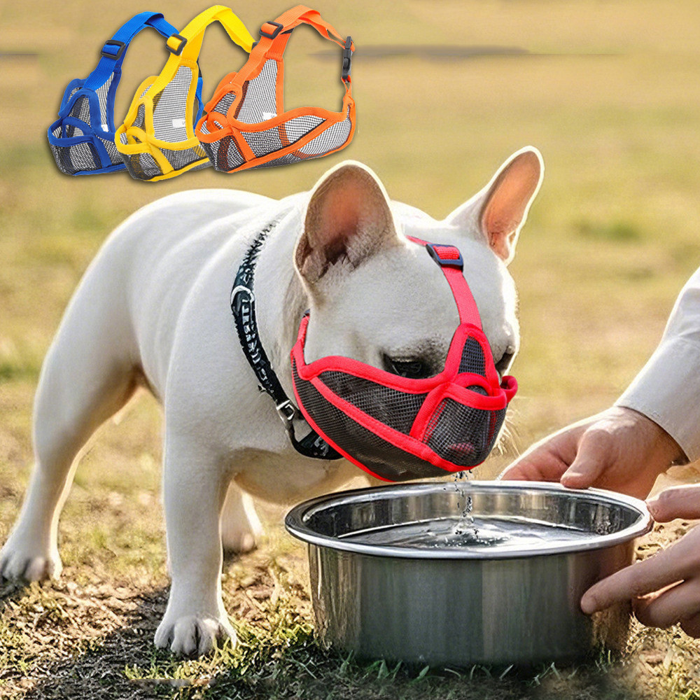 Anti Stop Barking Cachorro Focinho Malha Respirável Máscara Facial Para Pug Bulldog Francês