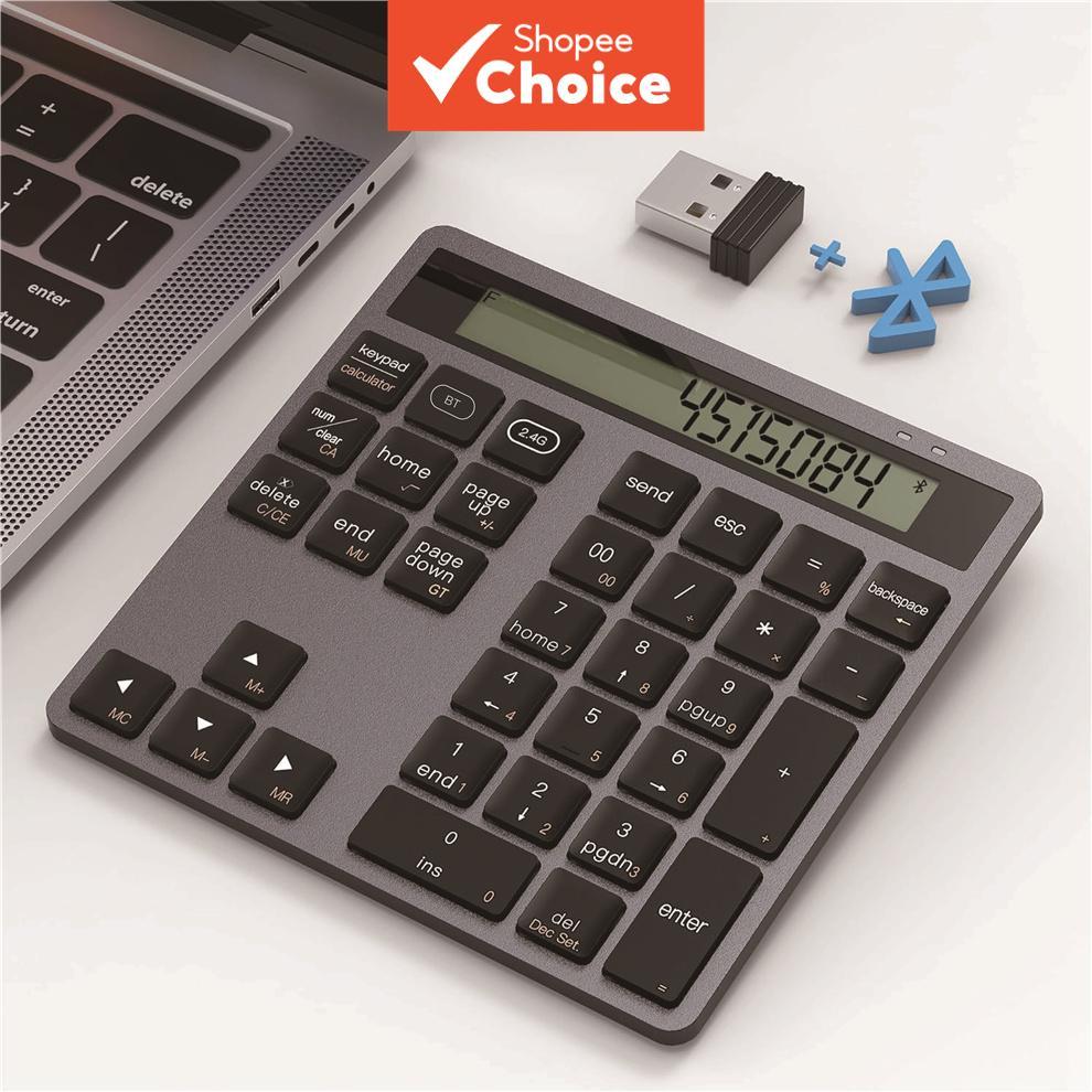 Teclado Numérico Ergonômico Bluetooth de Dupla Modalidade Sem Fio 2 em 1 com Calculadora de Exibição Portátil, Teclado