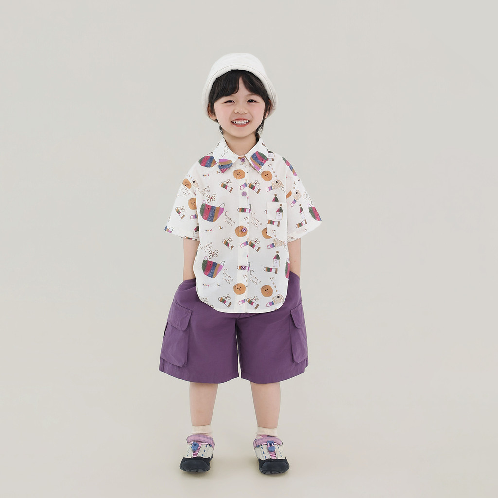 Algodão puro versão coreana camisa infantil diversão dos desenhos animados impressão Design pequeno médio crianças menin