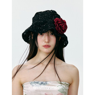 Flor de camélia respirável lantejoulas balde chapéu feminino primavera verão ao ar livre elegante estilo coreano atmosfe
