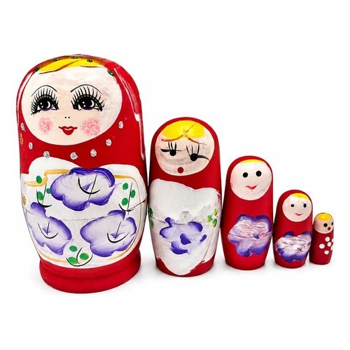 Bonecas Russas Matrioska Kit 5 Peças Decorativas Artesanais Vermelho