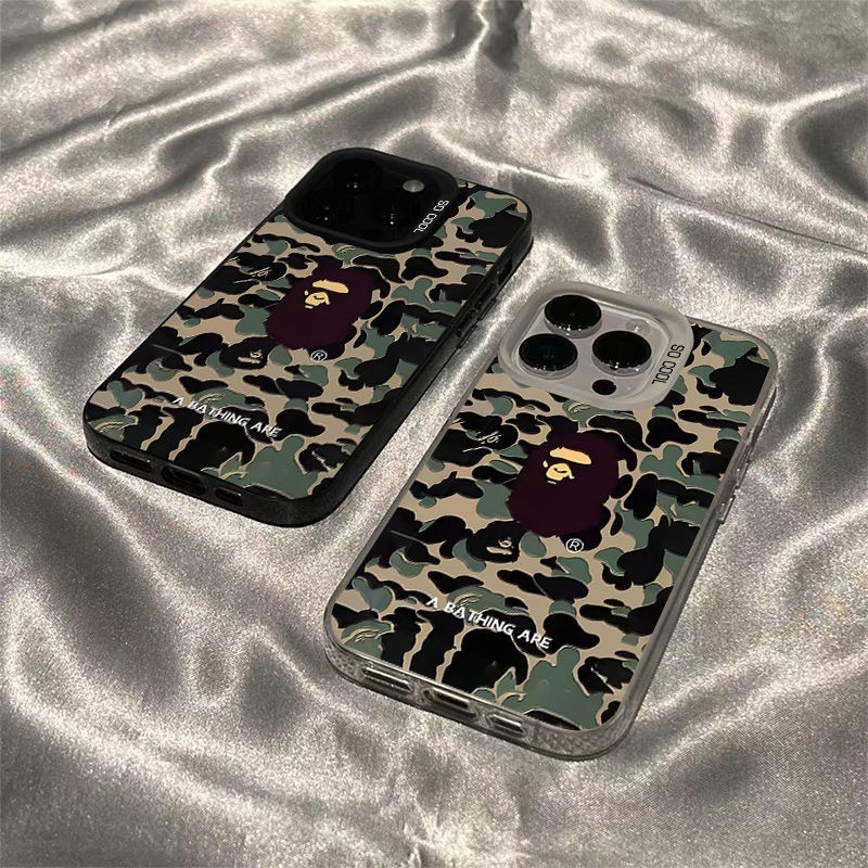 Anti-impacto silicone Capinha capa BAPE camuflado macaco para IPhone XR 11 12 13 14 15 16 17 PRO MAX 14 15 16 PLUS