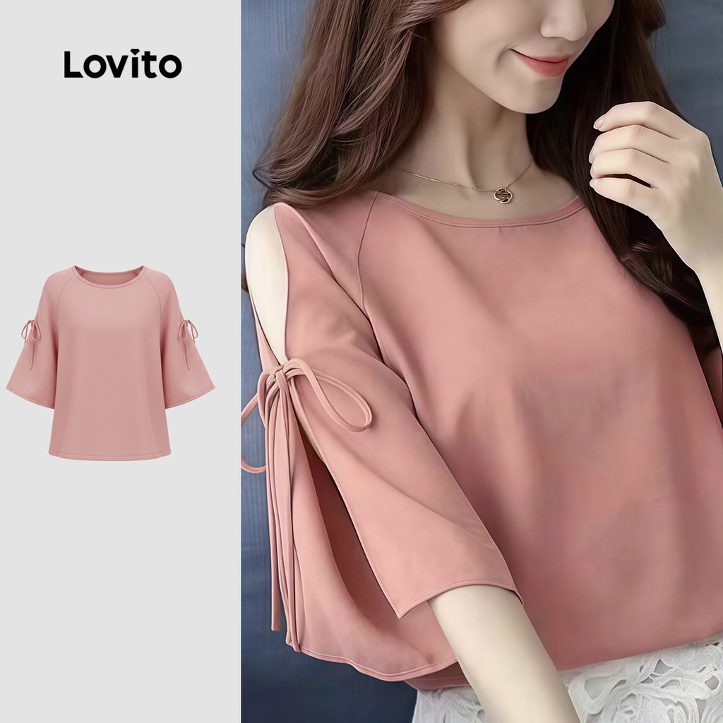 (New Arrival) Lovito Blusa Elegante Oca Laço Divisão Primavera/verão Blusa Rosa para mulheres LK7AD288