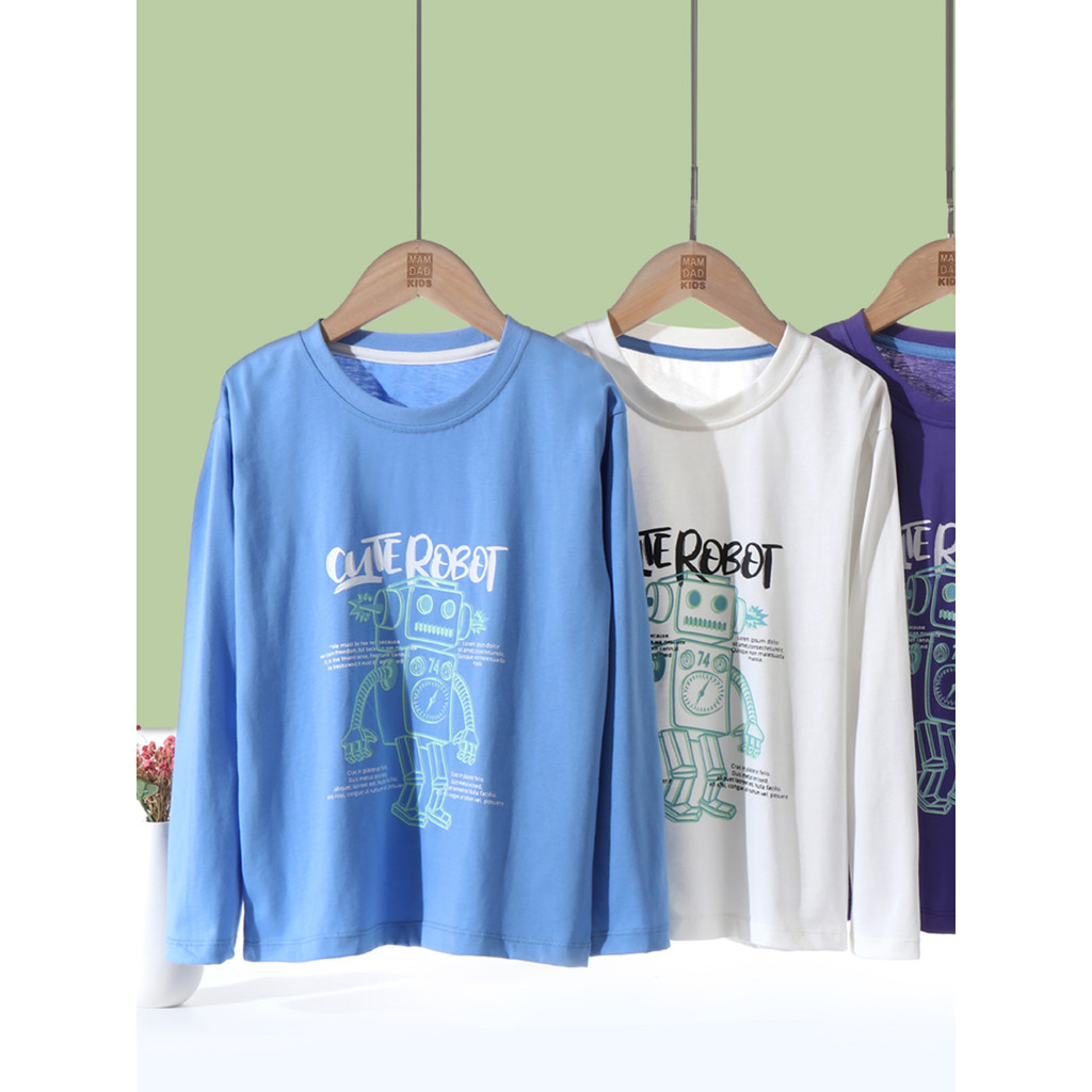 Crianças puro algodão camisa de fundo primavera outono meninos dos desenhos animados de manga comprida algodão camiseta 