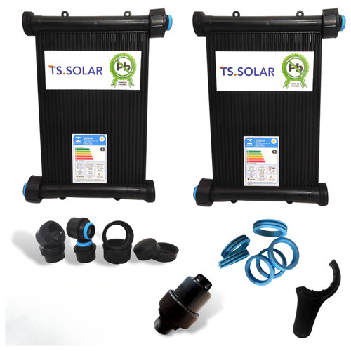 Kit Aquecimento Solar Piscina 1.500L – 2 Placas 2m TS Solar + Válvula VQV + Kit Instalação