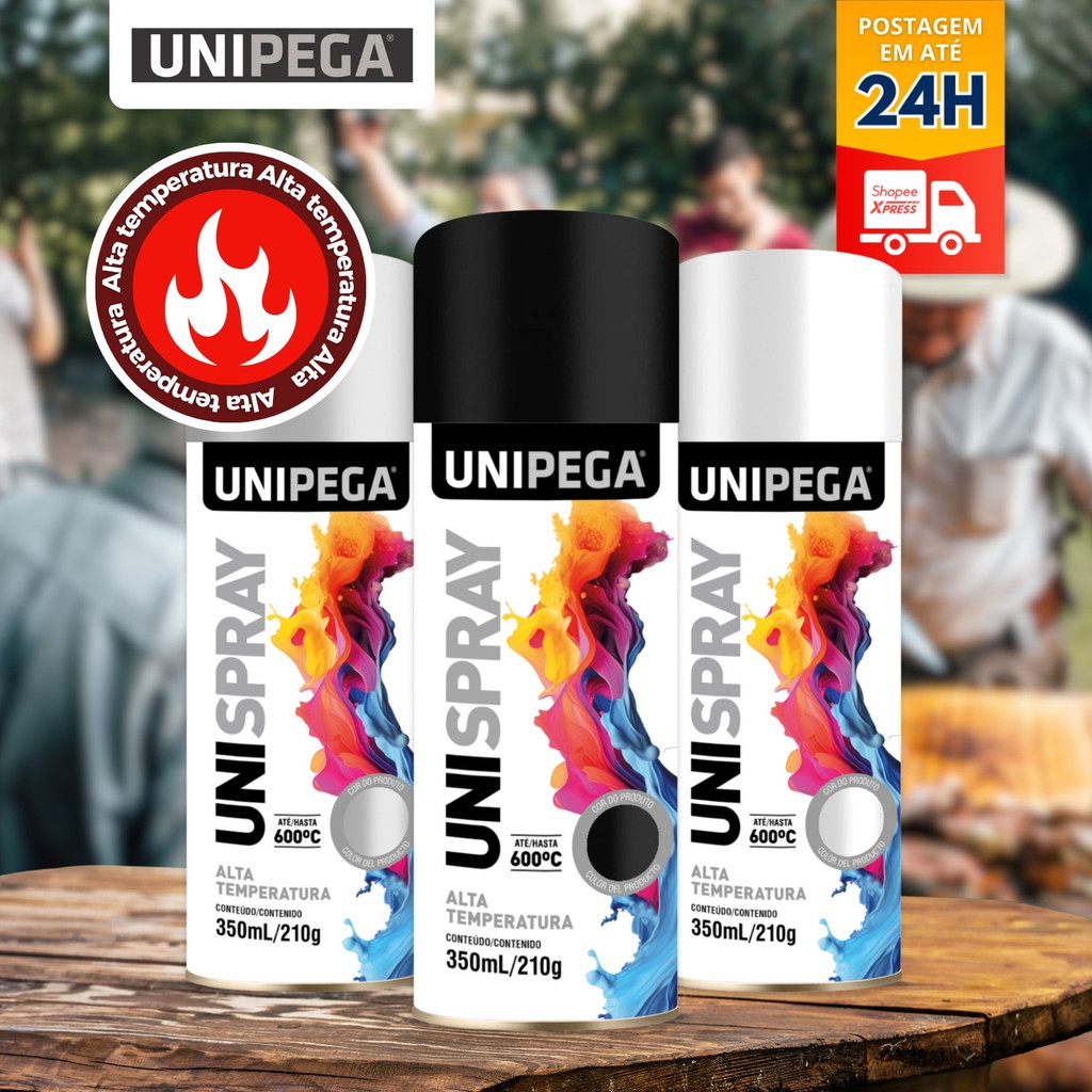 Tinta Spray Alta Temperatura 350ml 600ºc Unipega Branco Preto Alumínio