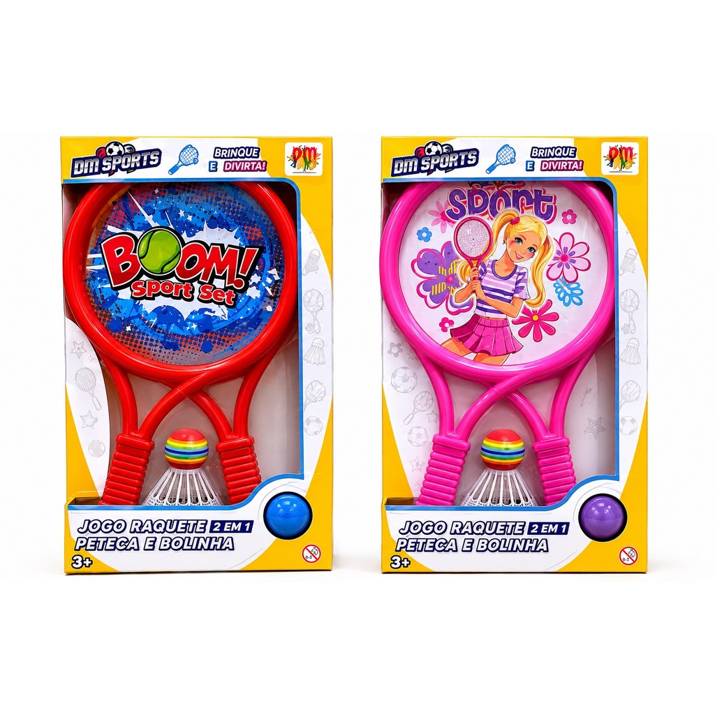 Brinquedo Raquete 2 em 1 Peteca Bolinha DM Toys Infantil