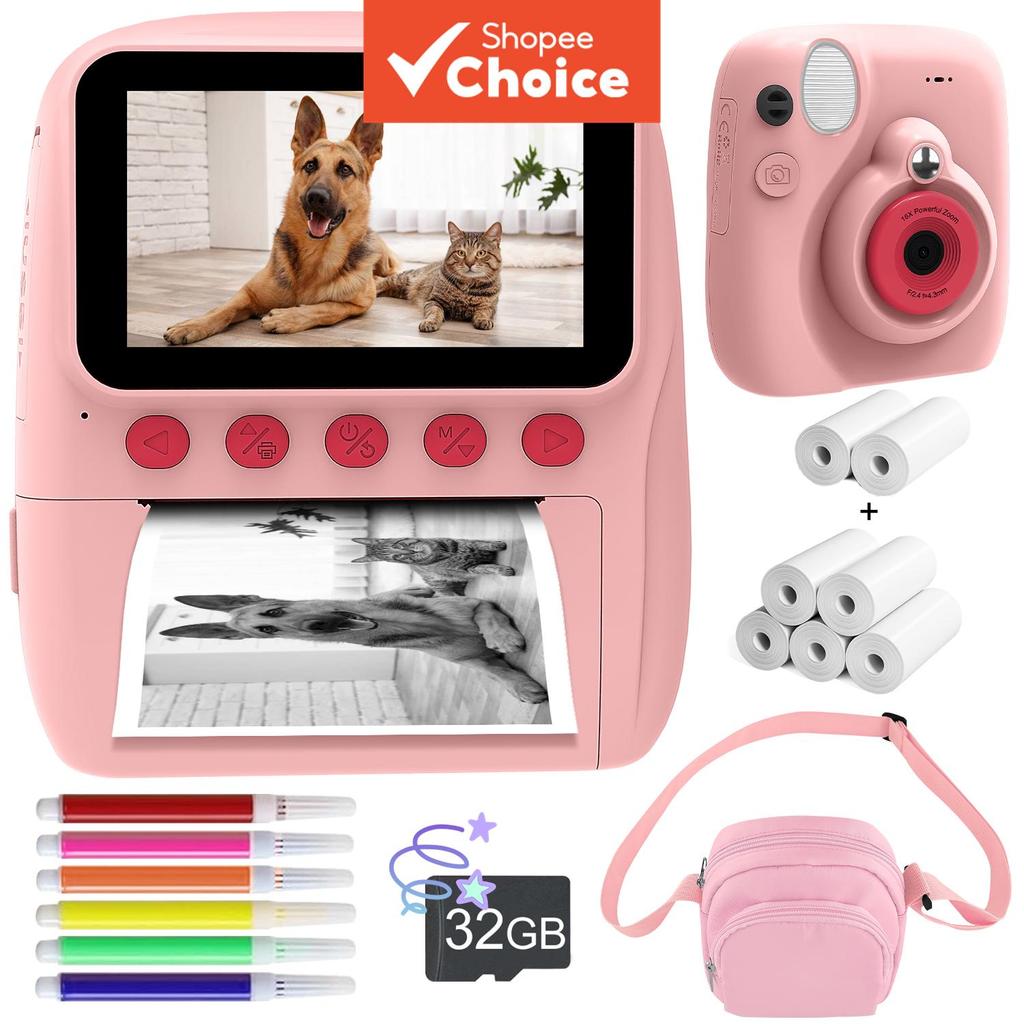 Câmera Instantânea Digital Infantil 1080p, Foto Imprimível; Presente Portátil Divertido para Meninos e Meninas de 3 a 12