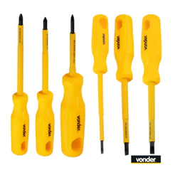 Kit Conjunto com 6 Chaves Fenda e Phillips Isoladas Aço Cromo Vanádio Vonder