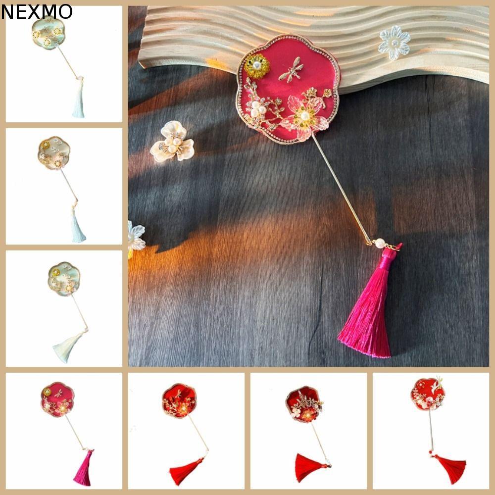 NEXMO Mini Leque Chinês , Com Borlas Pingente Ventilador De Grupo De Noiva , Estilo Vintage Antigo De Seda Chinesa