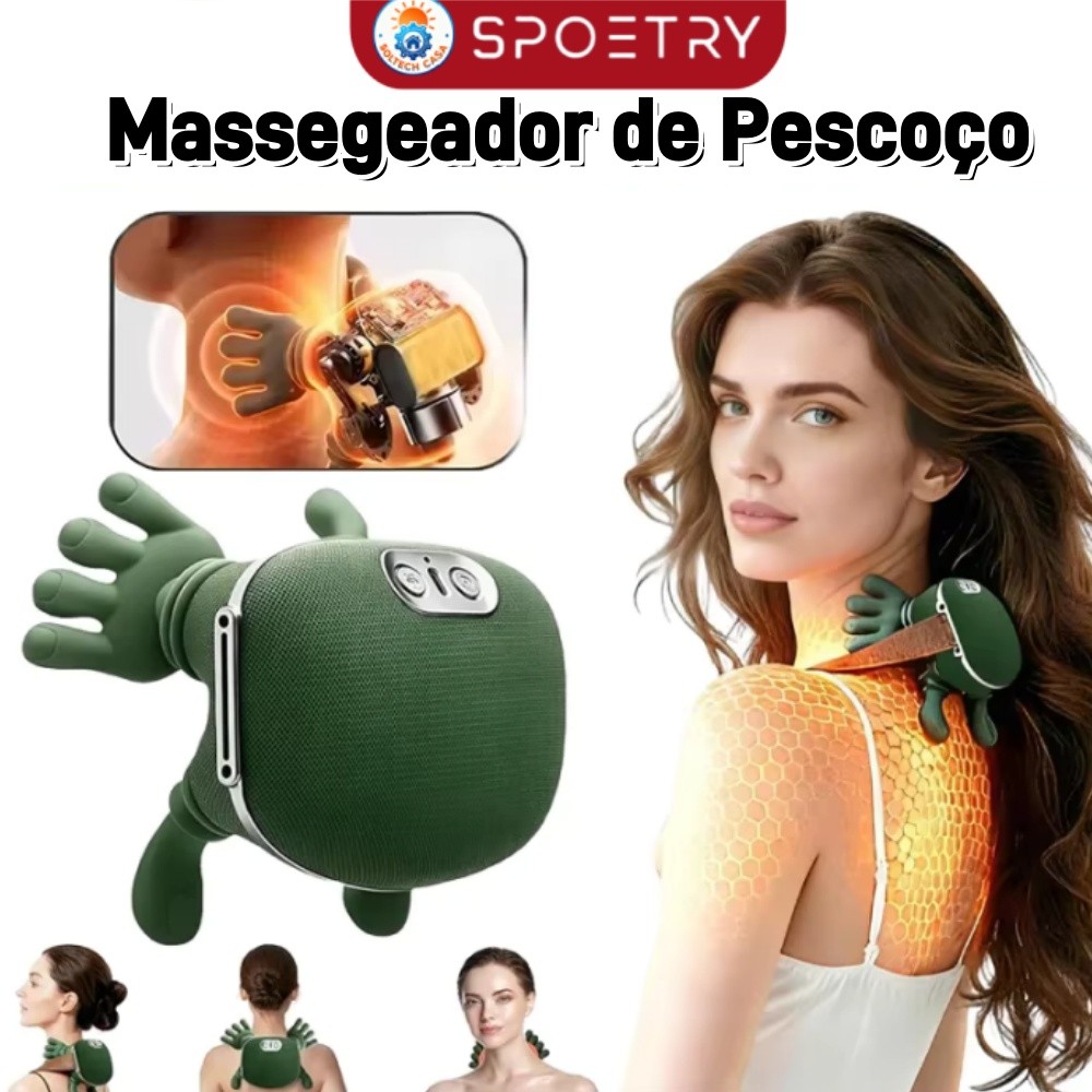 Massageador Automático para Ombro, Pescoço e Costas - Toque Humano Simulado, Ajuste de 3 Velocidades, Portátil, Recarga