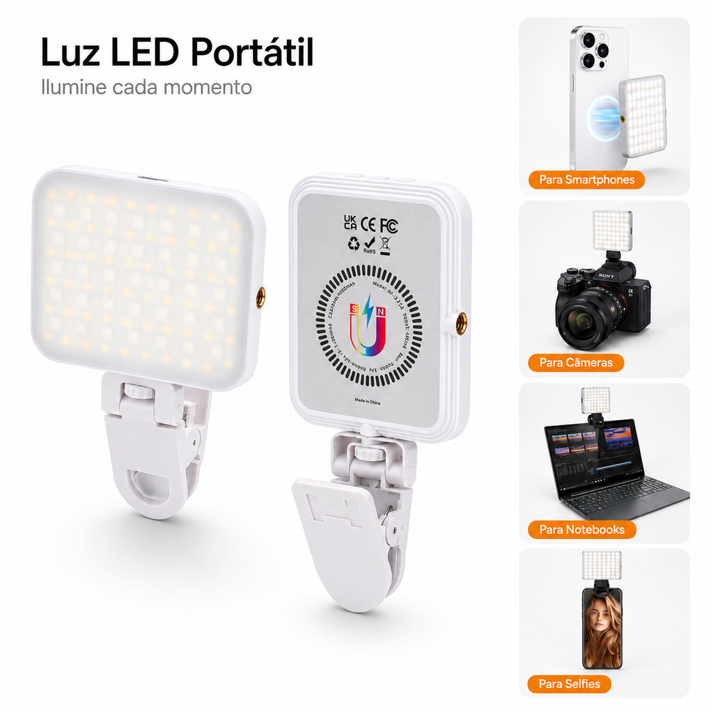 Mini Luz LED RGB Para Selfie TikTok Live Streaming Magnetica Com Bateria 1500mAh
