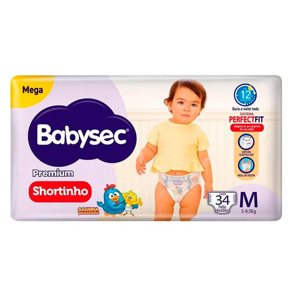 Fralda Descartável Babysec Galinha Pintadinha Shortinho Mega M Com 34 Unidades