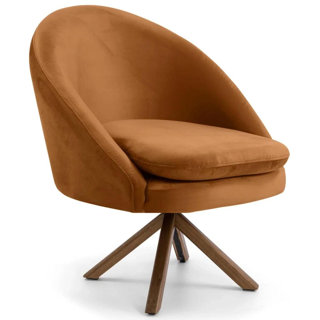 Poltrona Decorativa Base Giromad Madeira Rafa C-262 Veludo Telha - Domi
