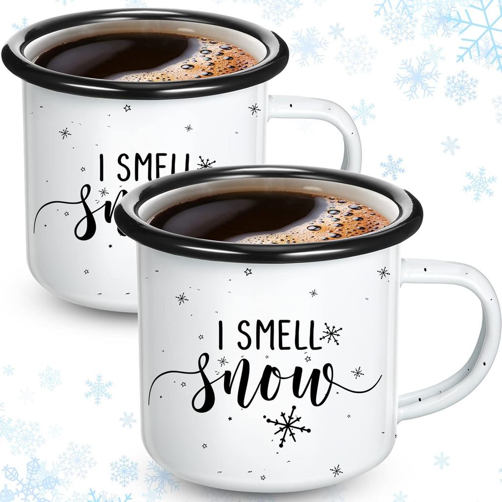2 Peças Caneca Esmaltada "I Smell Snow" Caneca de Café de Natal Presente de Natal para Família, Amigos, Filha, Esposa Pr