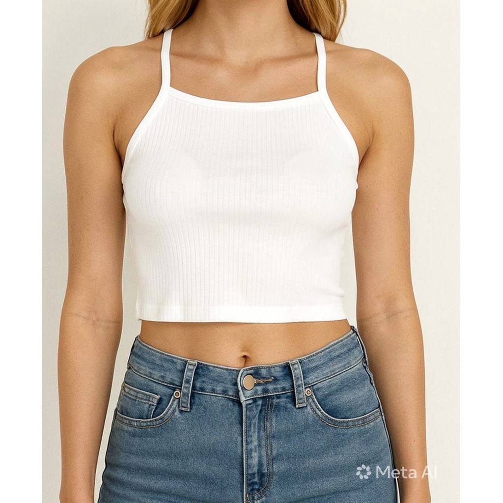 blusa cropped feminino canelado alça regata alcinha elastano perfeito pratico