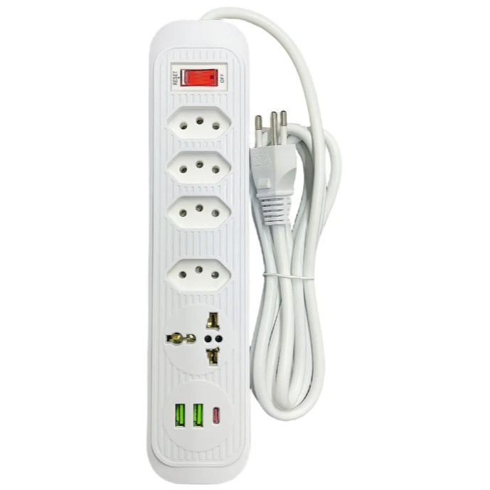 2M/5M - Régua Filtro Extensão Elétrica 2 ou 5 Metros 4 Tomadas 2 Usb 1 Type C 1 Universal