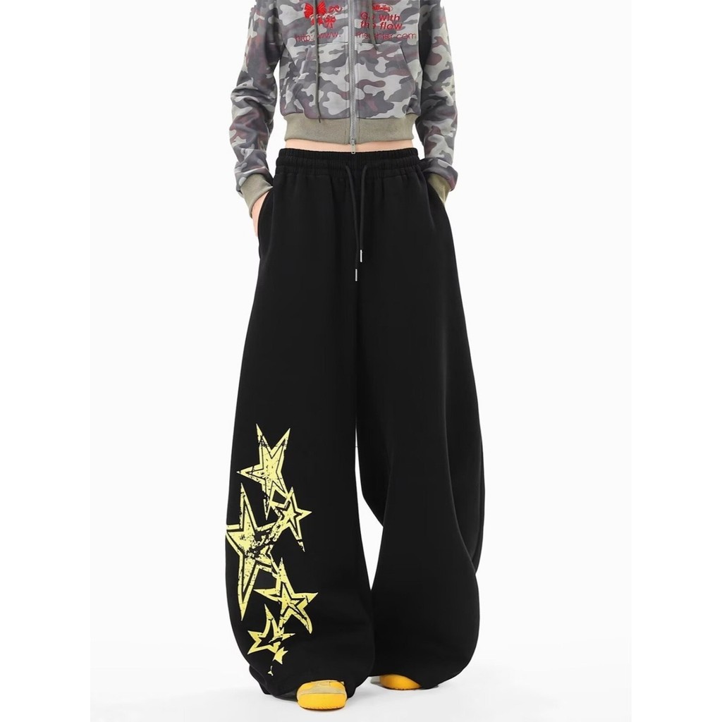 American Street Star Graffiti impressão Machete Sweatpants masculino outono solto calças esportivas casuais Jazz dança c
