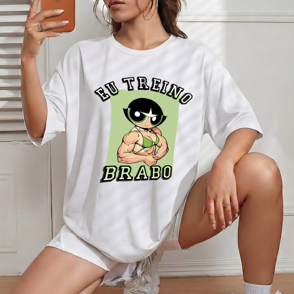 Camiseta Feminina Academia Docinho Maromba Meninas Superpoderosas Tshirt Eu Treino Brabo