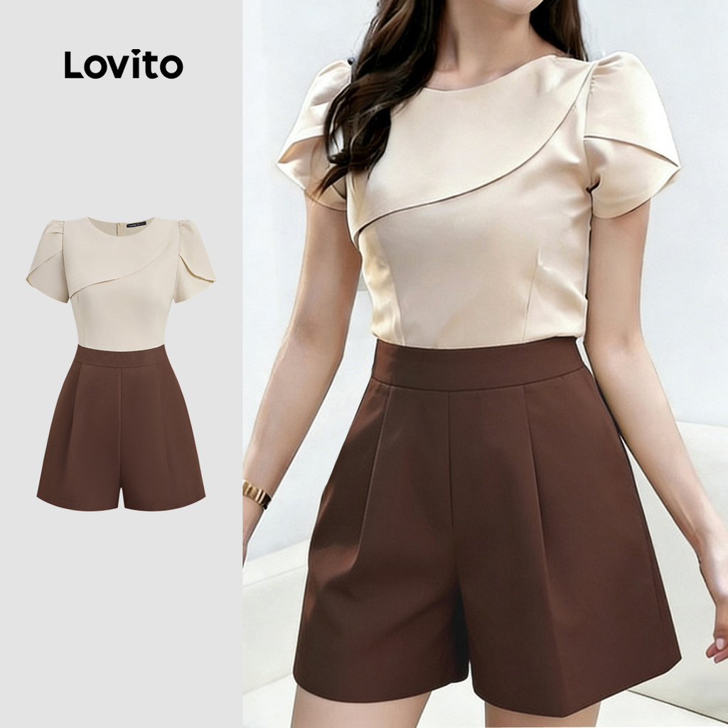 Lovito Macacão Casual Costura de Tecidos Assimetria Colorido Primavera/verão para Mulheres LK6ED363