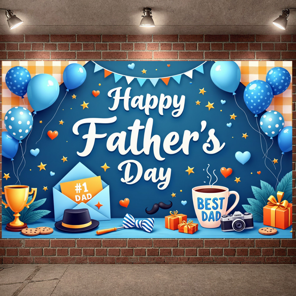 Feliz Dia Dos Pais Decoração De Cenário-Camisa Azul Grande Cenários De Fundo Banner Para Festa Do Pai Suprimentos De Ade