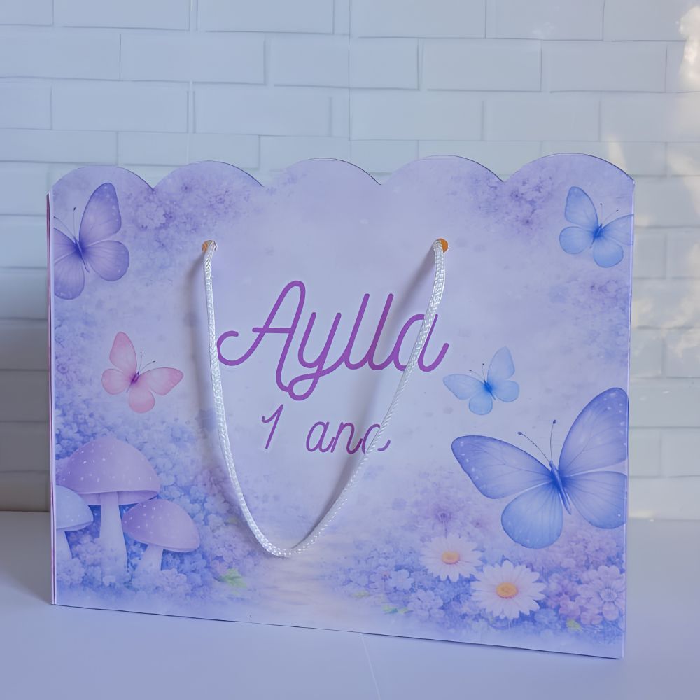 Sacolinha Personalizada Jardim das Borboletas Lílas  (20x15x7cm)   Lembrancinhas de Aniversário - PEGUE E MONTE