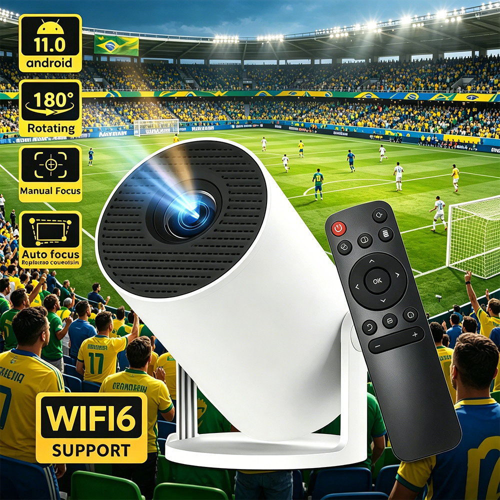 Projetor Portátil 720P Android 11 | Wifi6 HDMI LED Baixo Ruído Home Theater 1500:1 Contraste Longa Vida Útil Portátil