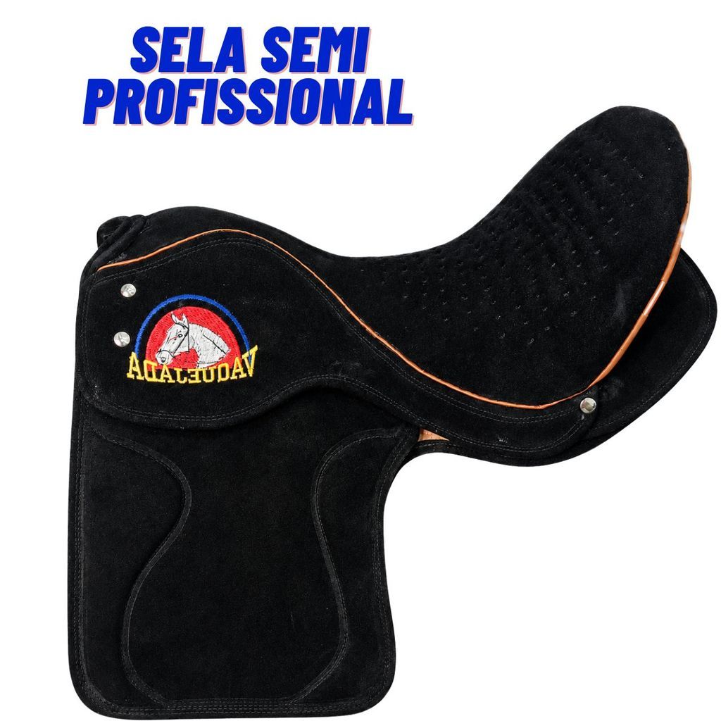 Sela cavalo Cela Selote Semi Profissional Reforçada preta Vaquejada