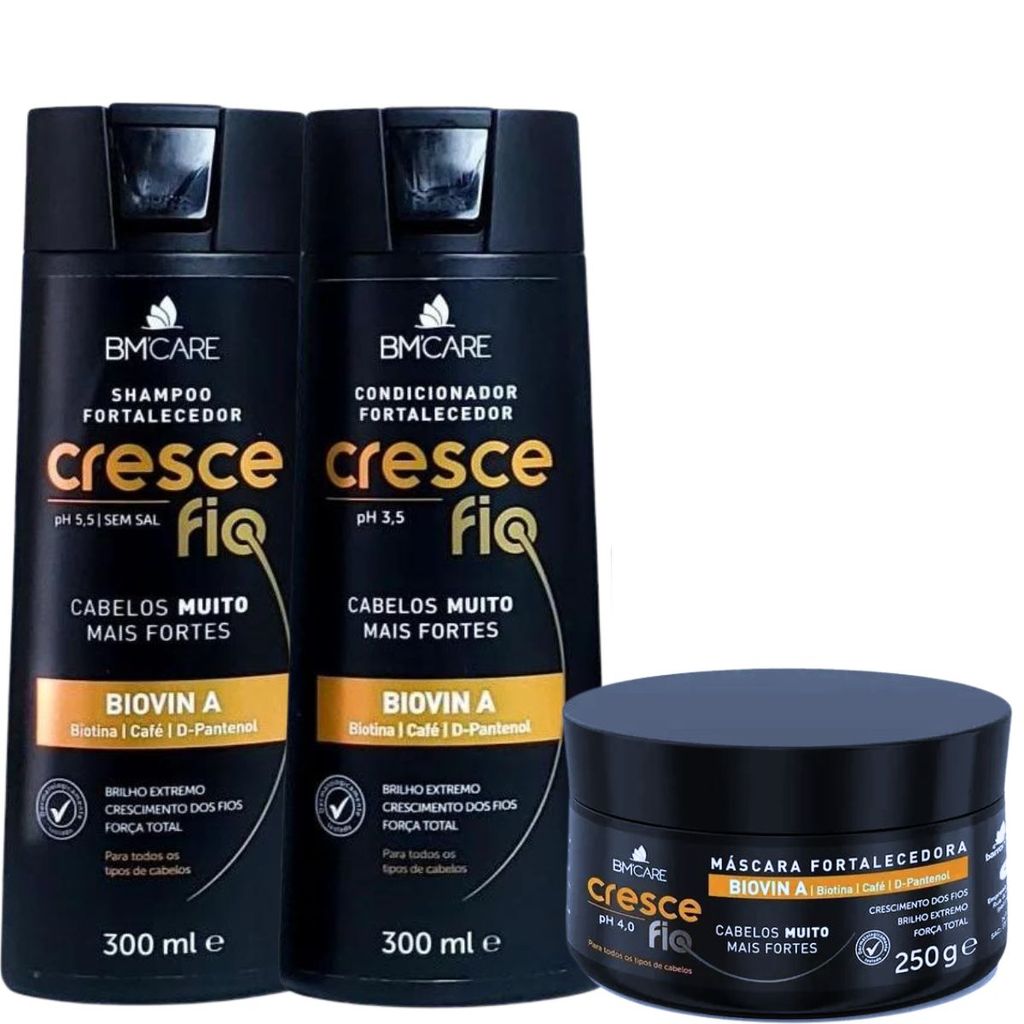 Kit shampoo, condicionador e máscara capilar cresce fio Barrominas