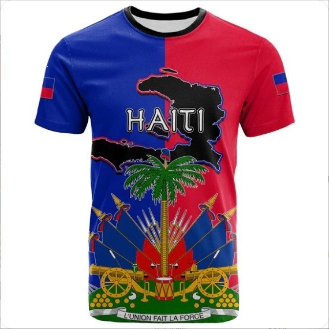 2025 Bandeira Nacional do Haiti Camiseta Haiti Impressão 3D Camiseta Padrão Haiti Camiseta de manga curta