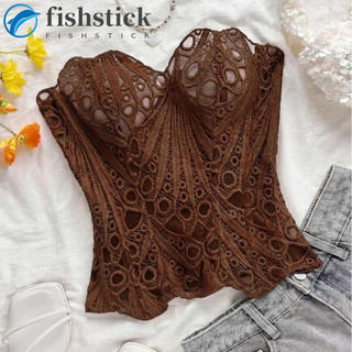 FISHSTICKA Top De Espartilho Vazado , Gravata Traseira , Bainha Irregular , Tubo De Emagrecimento , De Renda Com Emenda