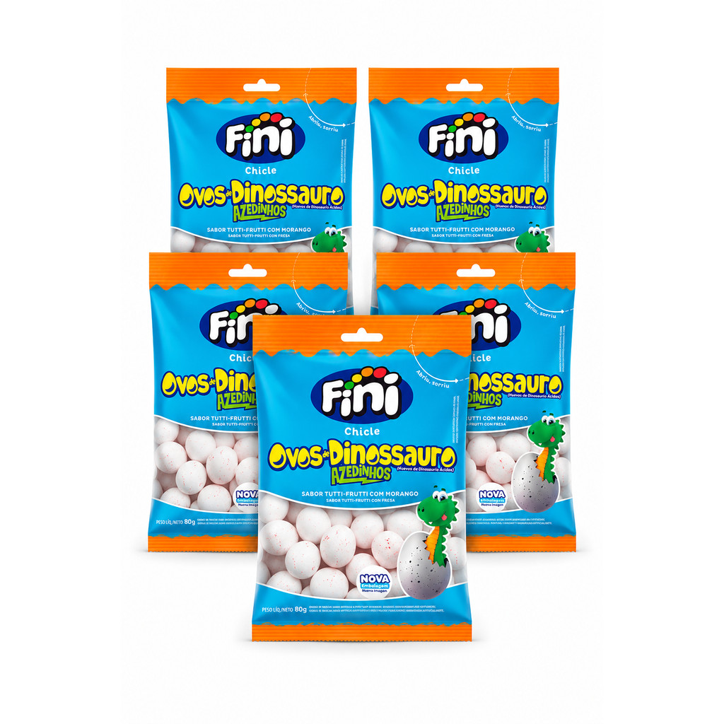 Kit 5 Bala Chiclete Ovos De Dinossauro Azedinhos 80g Fini