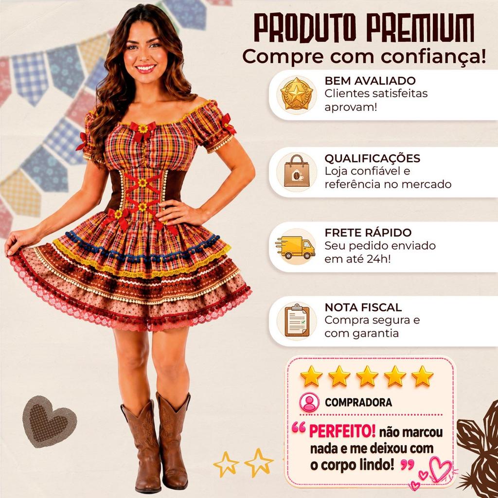Fantasia Maria Bonita Luxo Feminina Adulta Vestido Cangaceira Festa Junina