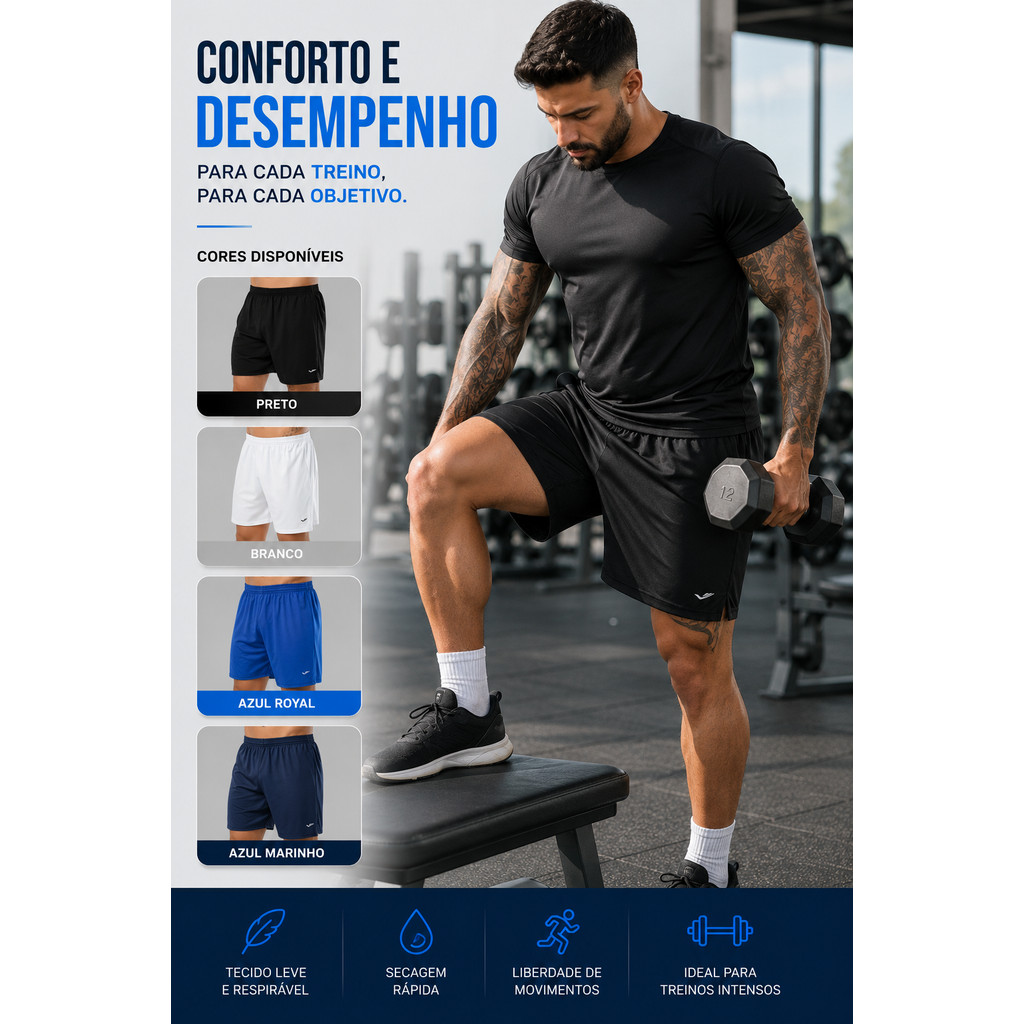 Short Masculino Elite Adulto Dry Futebol Academia Calção Bermuda Nadar Plus P ao G6