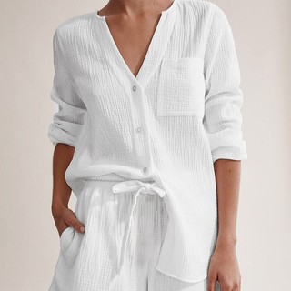 Pijamas femininos de algodão puro, 2026 pijamas de algodão verão, pijamas femininos de verão gaze de algodão puro