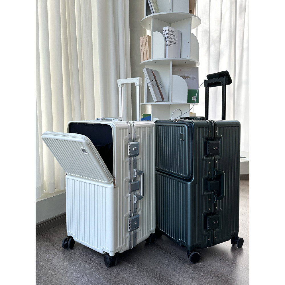 Alemão grande capacidade bagagem feminino novo estilo abertura frontal trole caso durável viagem bagagem senha caso 93cm