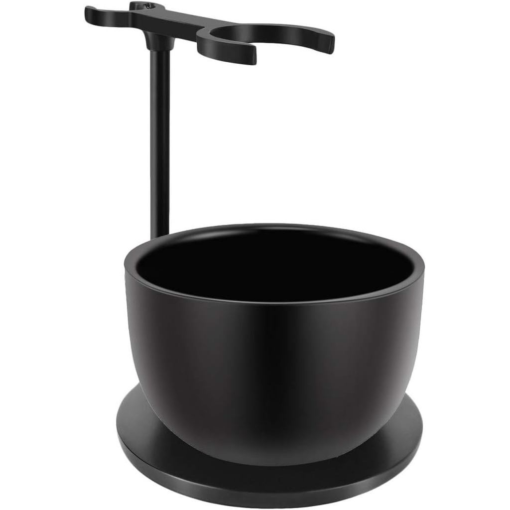 SANWA Deluxe Heavyweight Black Shaving Brush Razor Stand with Stainless Steel Soap Bowl Set,Dad Gifts,boyfriend Gifts,Hu