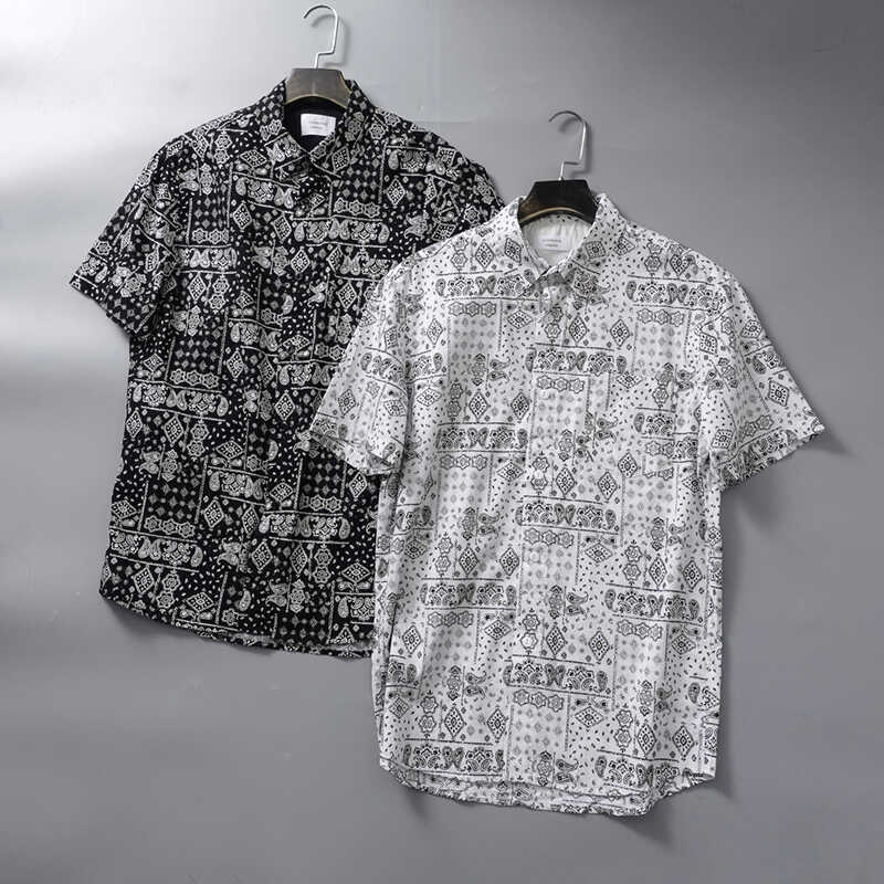 Verão masculino moda lapela na moda Retro caju flor comércio exterior roupas masculinas impresso Casual camisa de manga 