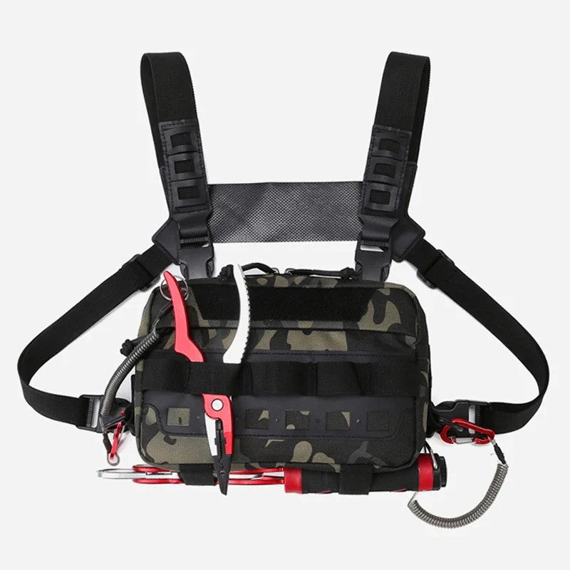 Colete de Pesca Masculino Camuflado, Bolsa de Peito Utilitária para Iscas de Pesca, Pochete de Cintura para Atividades a