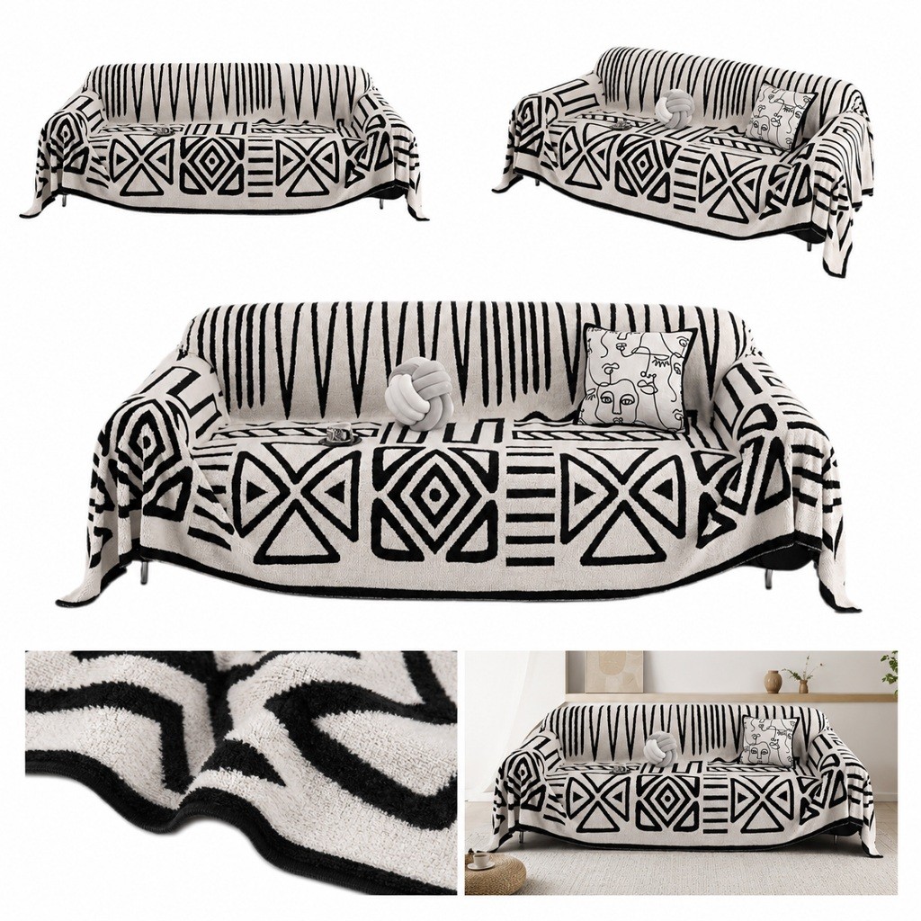 Manta Para Sofá Atoalhada Decorativa Boho Geométrico Capa Protetora Premium