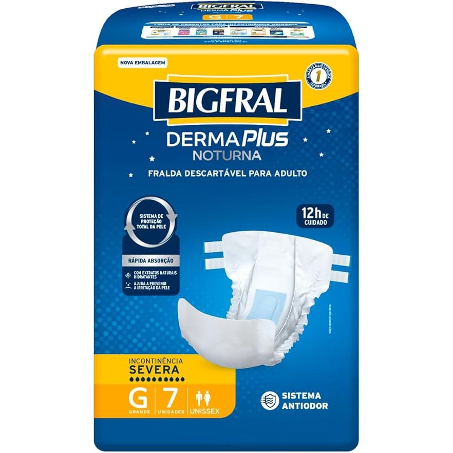 Fralda Descartável Bigfral Derma Plus Noturna G 7 Unidades