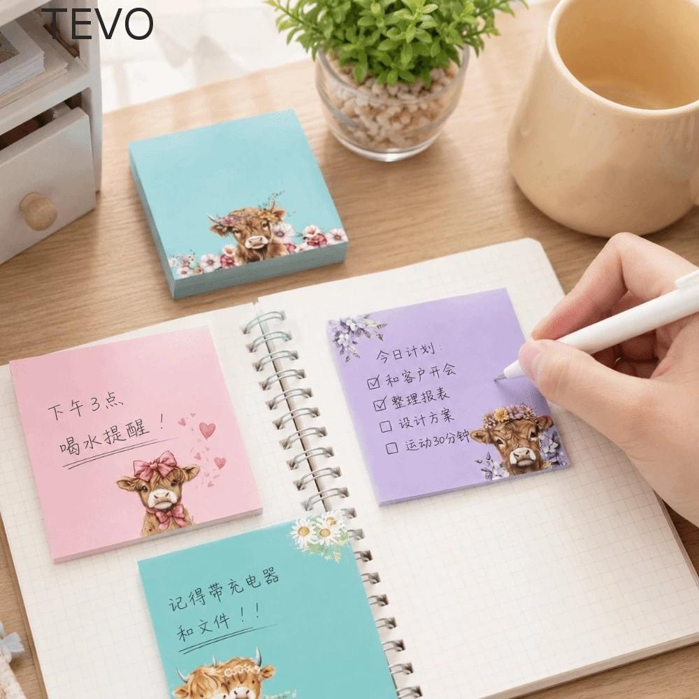 Conjunto De Notas Adesivas TEVO , Blocos Quadrados Com Design De Desenho Animado , Bloco De 80 Páginas , Escritório Auto