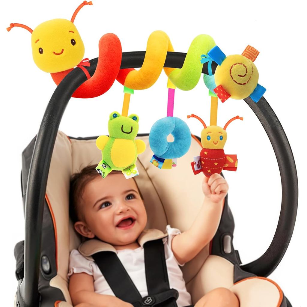 Brinquedo Espiral para Cadeira de Carro - Brinquedo Sensorial de Pelúcia Macia para Bebês de 0 a 12 Meses, Acessório par